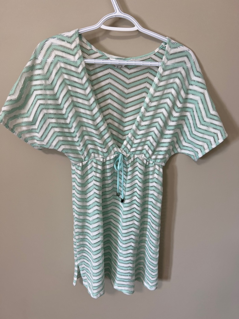 Elan Beach Green & White Chevron Swim Cover Resort Wear Beach Vacation Size L